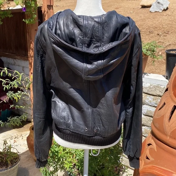 Genuine Leather Hooded Bomber Jacket